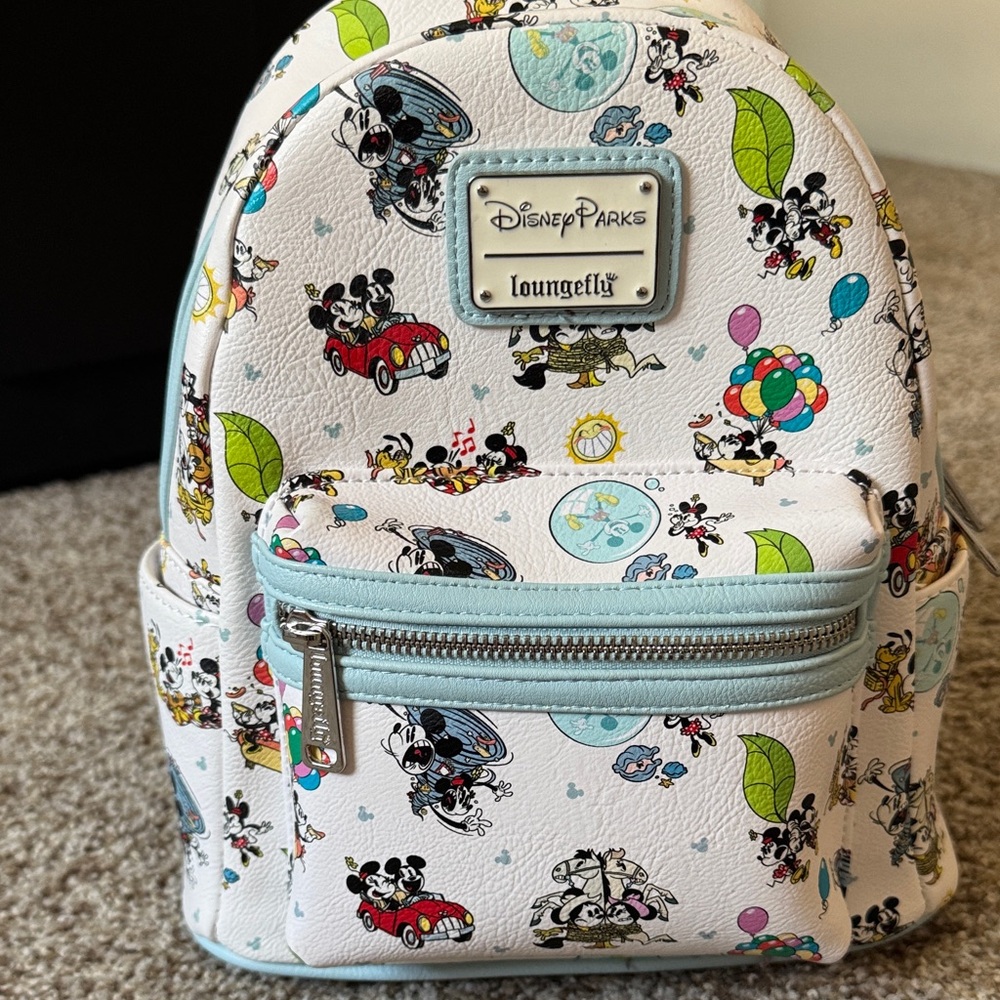 Loungefly Disney Parks White Multi Mickey & Friends Mini Backpack